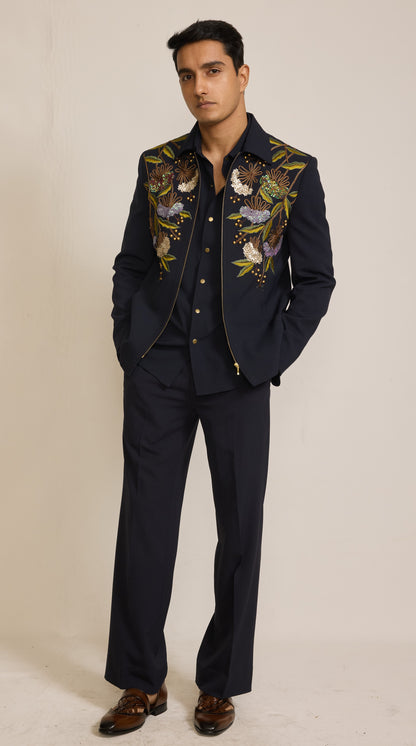 Blue Colour Bomber Jacket Set (ME-MINW_LUCKY)