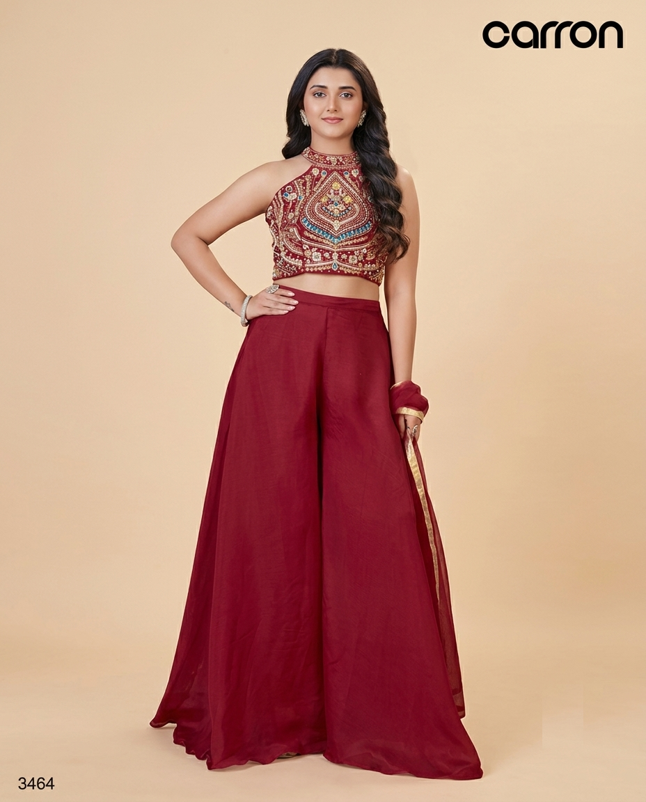 Red Colour Plazo Set(GE-GPZS_3464)