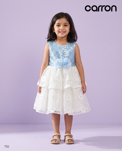 White & Blue Colour Party Frock(GE-GFRP_732)
