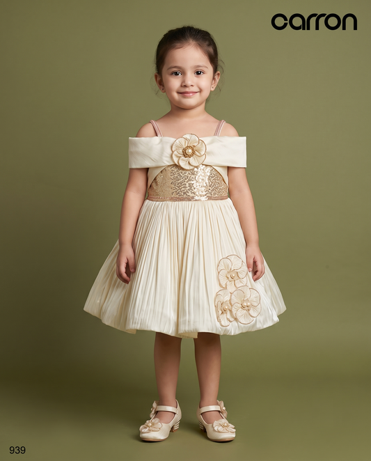 Cream & Gold Colour Party Frock(GE-GFRP_939)