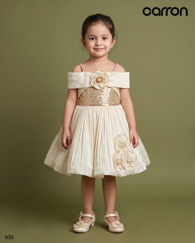 Cream & Gold Colour Party Frock(GE-GFRP_939)