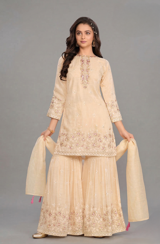 Fawn Colour Gharara Set(GE-GGHS_1152)