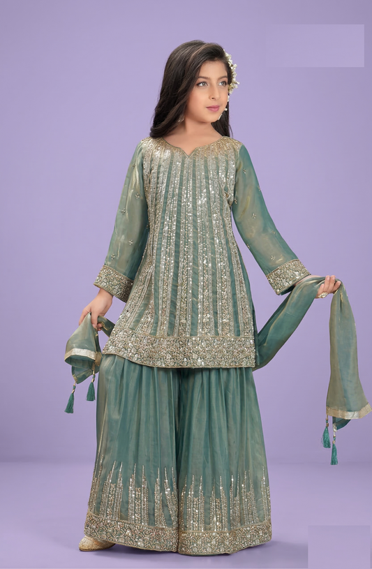 Seafoam Green Colour Gharara Set(GE-GGHS_1159)