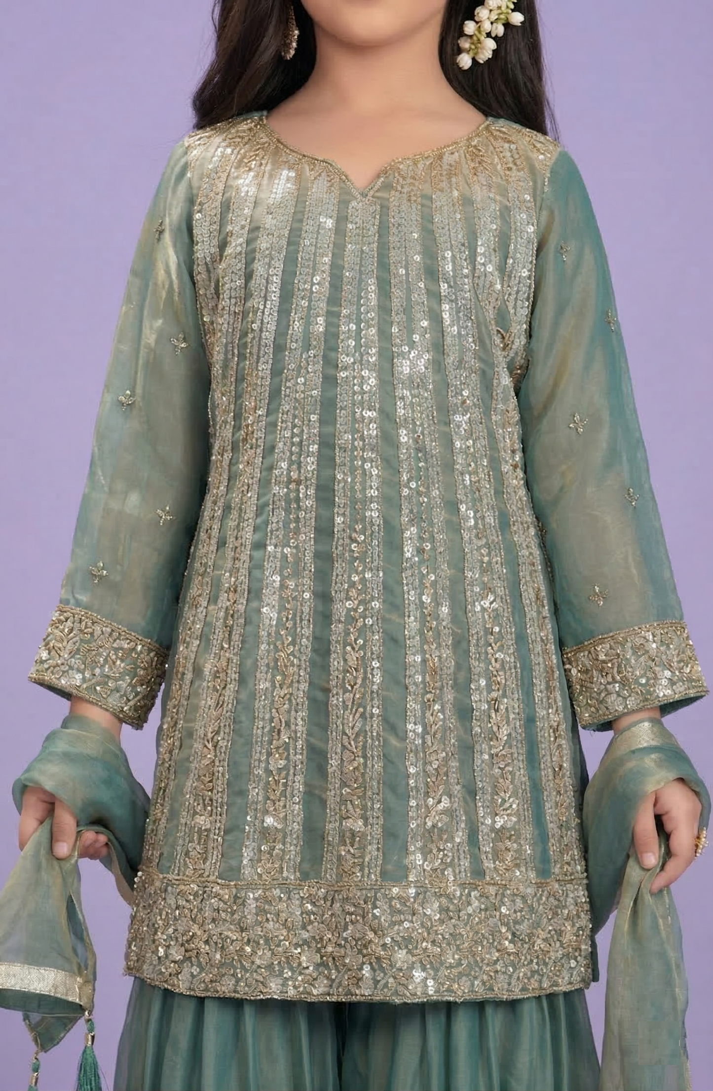 Seafoam Green Colour Gharara Set(GE-GGHS_1159)
