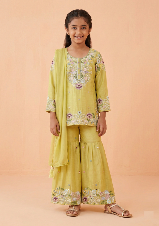 Lime Green Colour Gharara Set(GE-GGHS_6154)