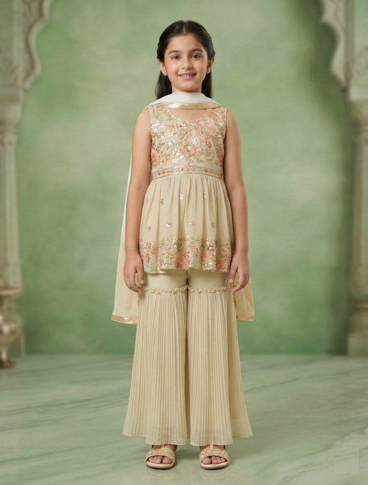 Beige Colour Gharara Set(GE-GGHS_697)