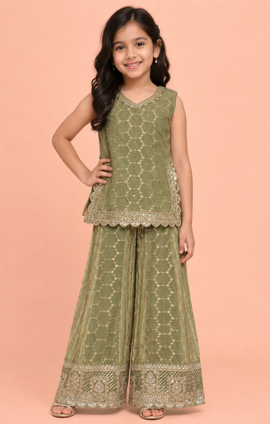 Green Colour Plazo Set(GE-GPZS_2051)