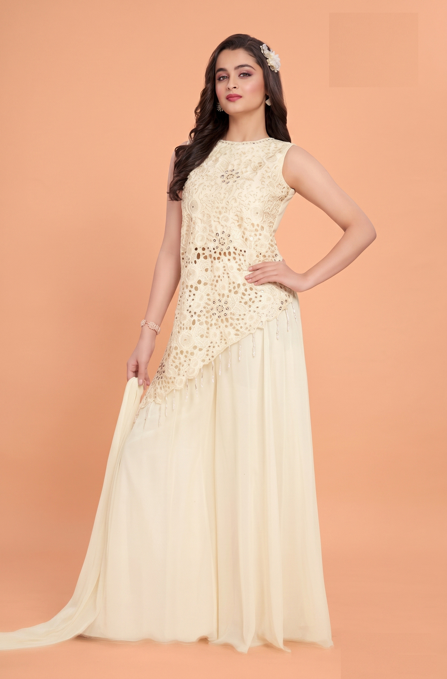 Ivory Colour Plazo Set(GE-GPZS_5894)