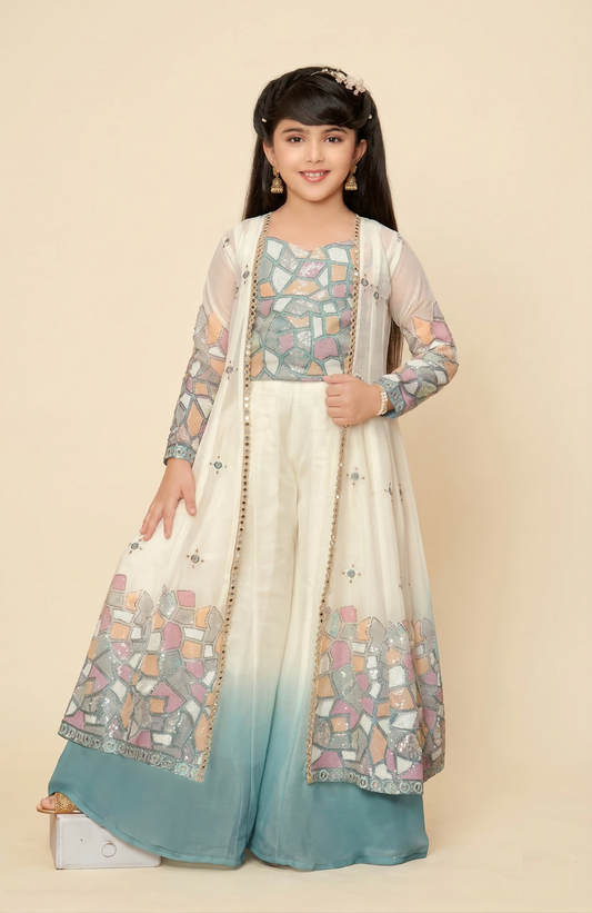 Blue & Cream Colour Plazo Set(GE-GPZS_846)