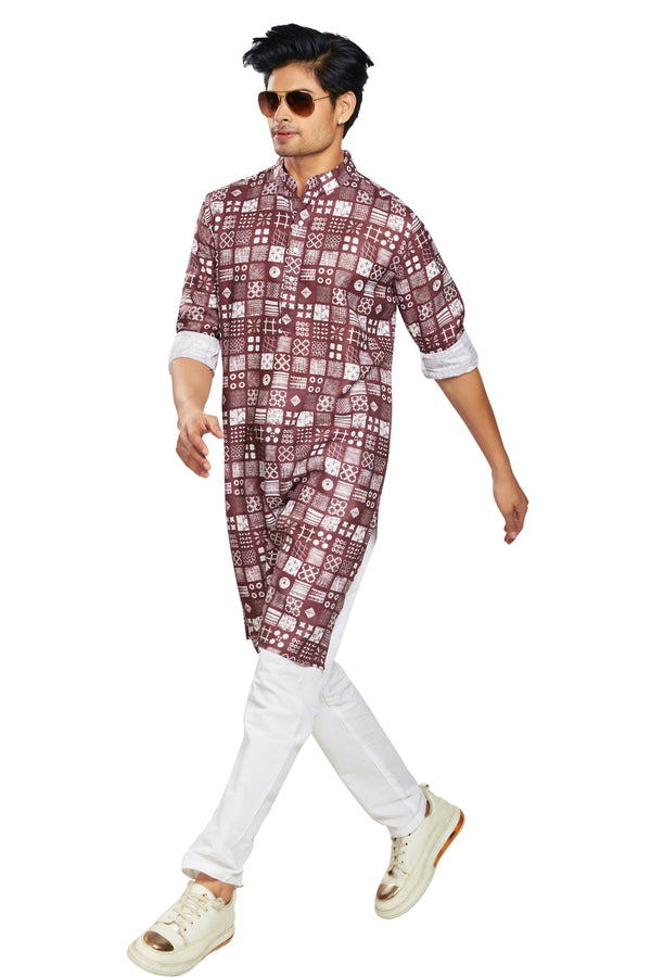 Wine Colour Kurta With Bottom (MC-MKUC_GKL-DIGI SURFACE L 23F)