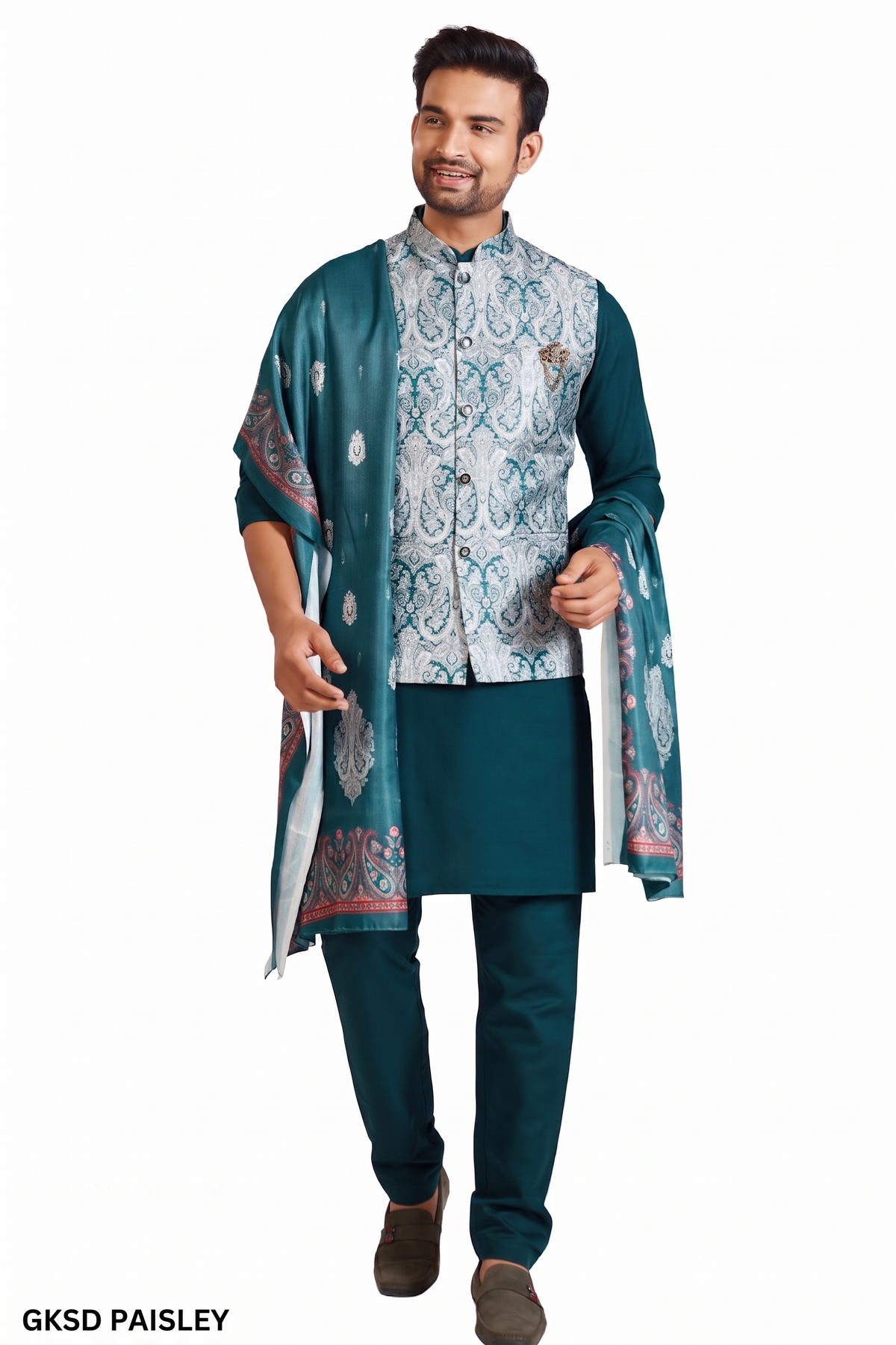 Peacock Blue Colour Bundi Set(ME-MBUS_GKSD PAISLEY)
