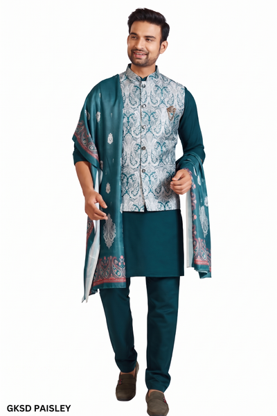 Peacock Blue Colour Bundi Set(ME-MBUS_GKSD PAISLEY)