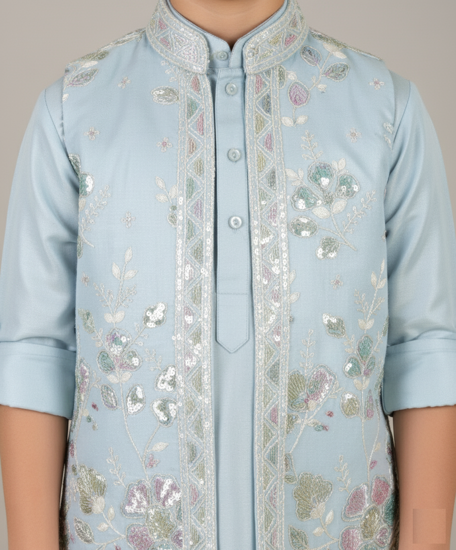 Sky Blue Colour Jacket Kurta Set(BE-BBUS_3710)