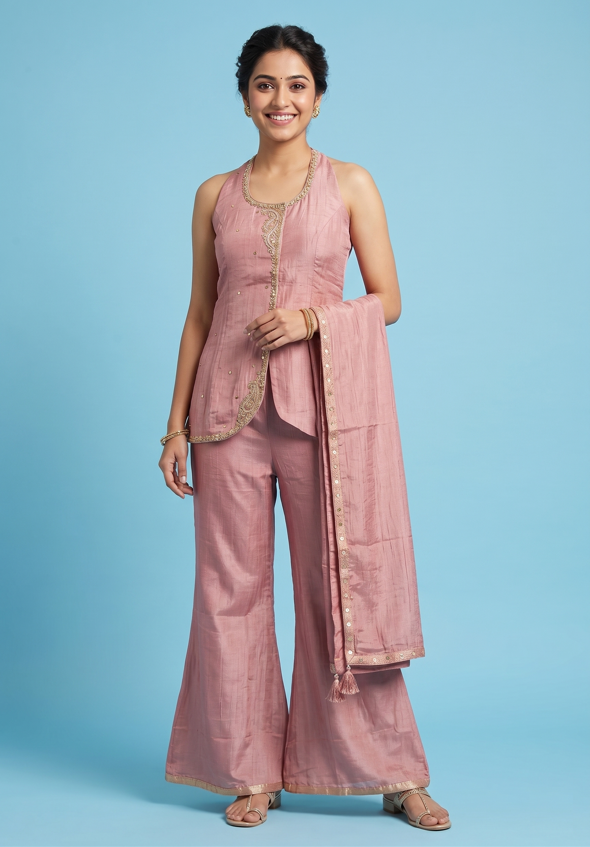 Onion Pink Colour Plazo Set(LE-WPZS_21218)