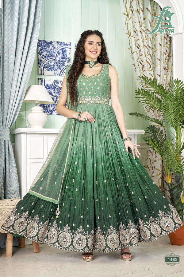 Green Colour Long Gown Anarkali (LE-03_1483)