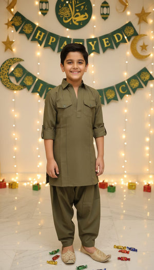 Olive Green Colour Pathani(BE-BPTH_2042)