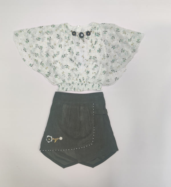 Green & White Colour Skirt Top(GC-GSKT_1849)