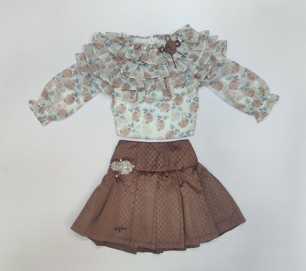 Brown & Cream Colour Western Skirt (GC-GSKT_811)