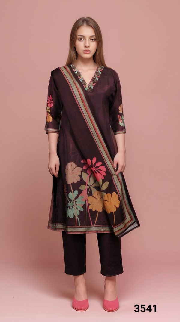 Wine Colour Kurti Set(LC-WKIS_3541)