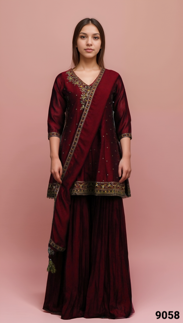 Maroon Colour Gharara Set(LE-WGHA_9058)