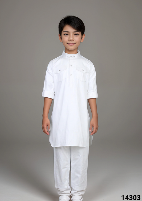 White Colour Pathani Kurta Set(BE-BPTH_14303)