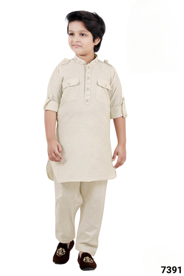 Cream Colour Pathani Kurta Set(BE-BPTH_7391)