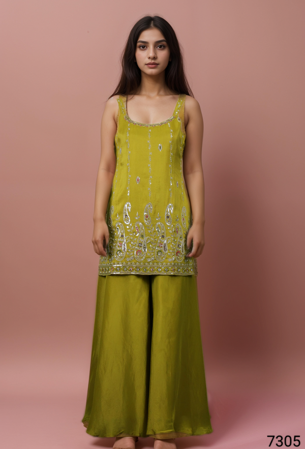 Green Colour Plazo Set with Dupatta(LE-WPZS_7305)