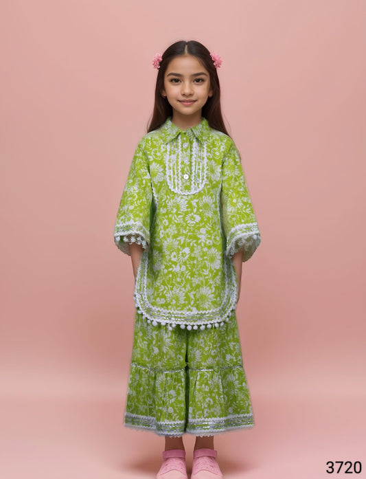 Green Colour Gharara Set(GE-GGHS_3720)
