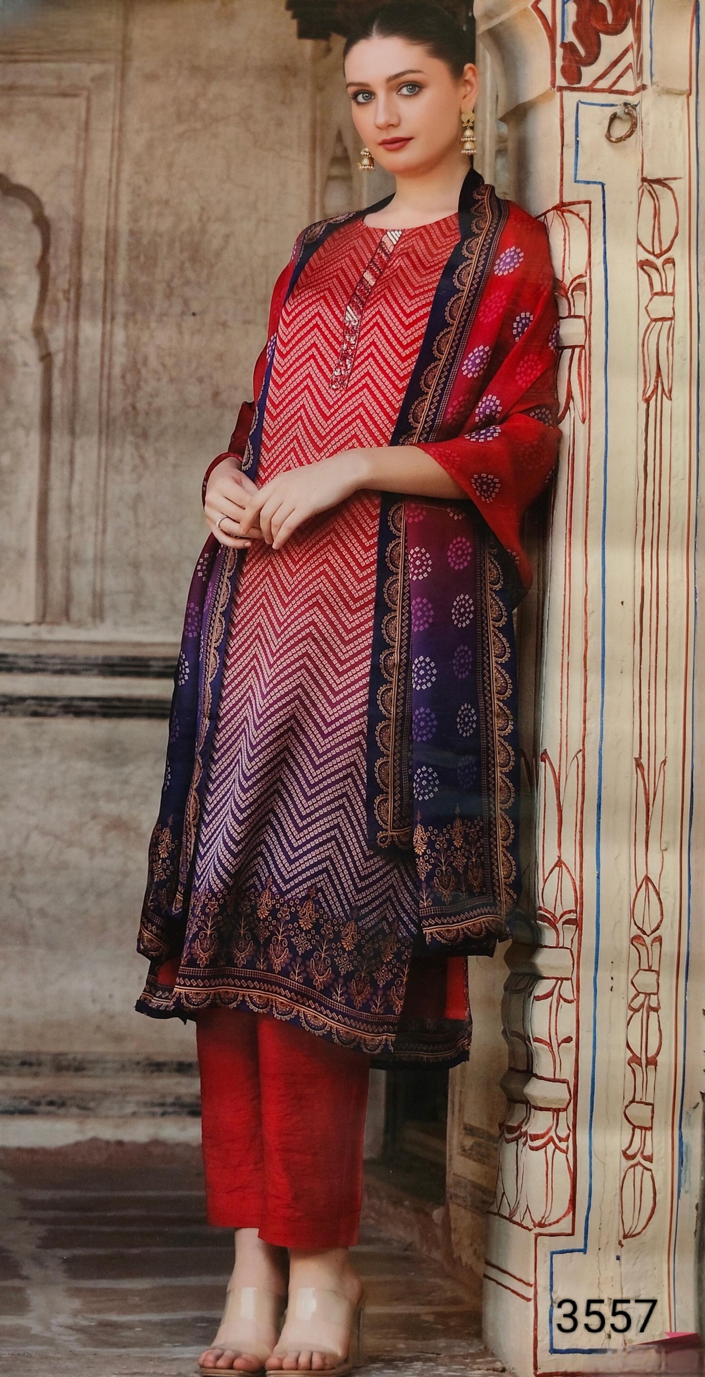 Red Colour Kurti Set(LC-WKIS_3557)