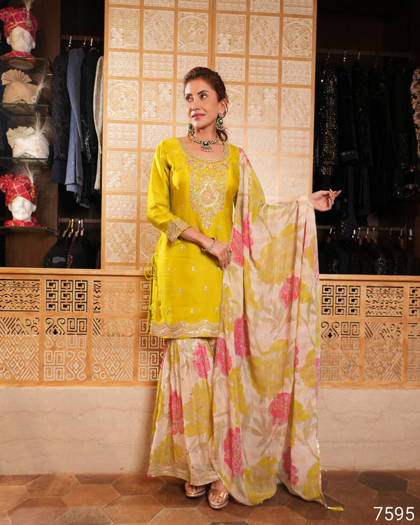 Green Colour Gharara Set(LE-WGHA_7595)
