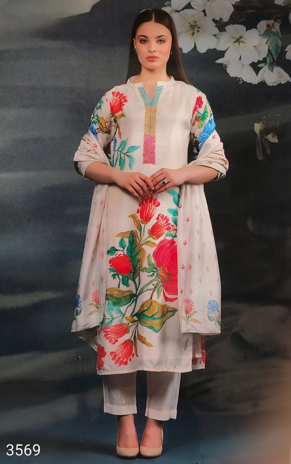 Cream Colour Kurti Set(LC-WKIS_3569)