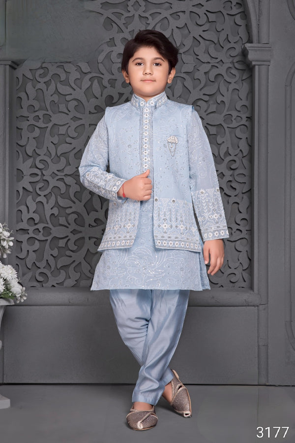 Sky Blue Colour Jacket Kurta Set(BE-BBUS_3177)