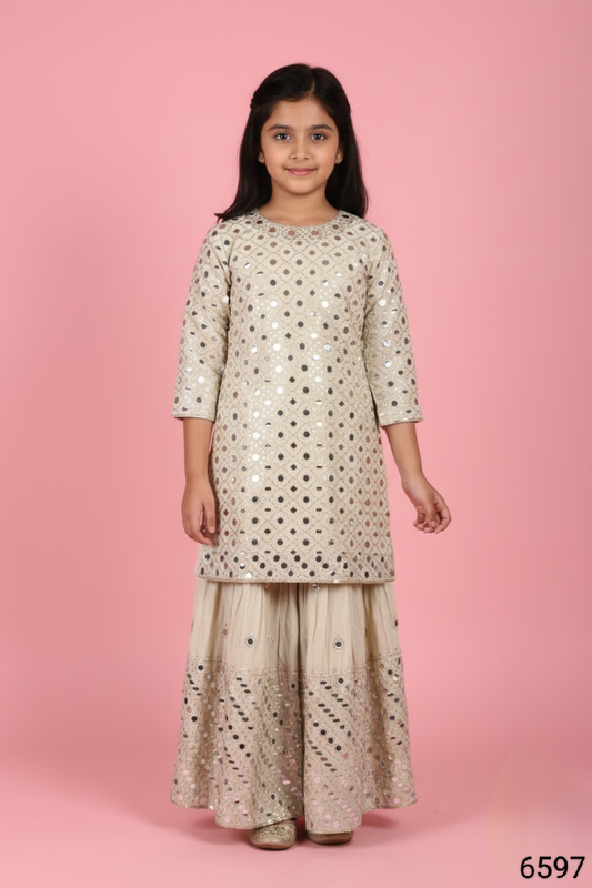 Fawn Colour Gharara Set(GE-GGHS_6597