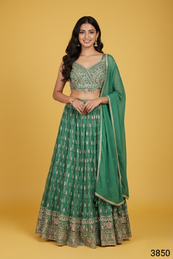 Green Colour Ghaghra Choli(LE-WGHC_3850)