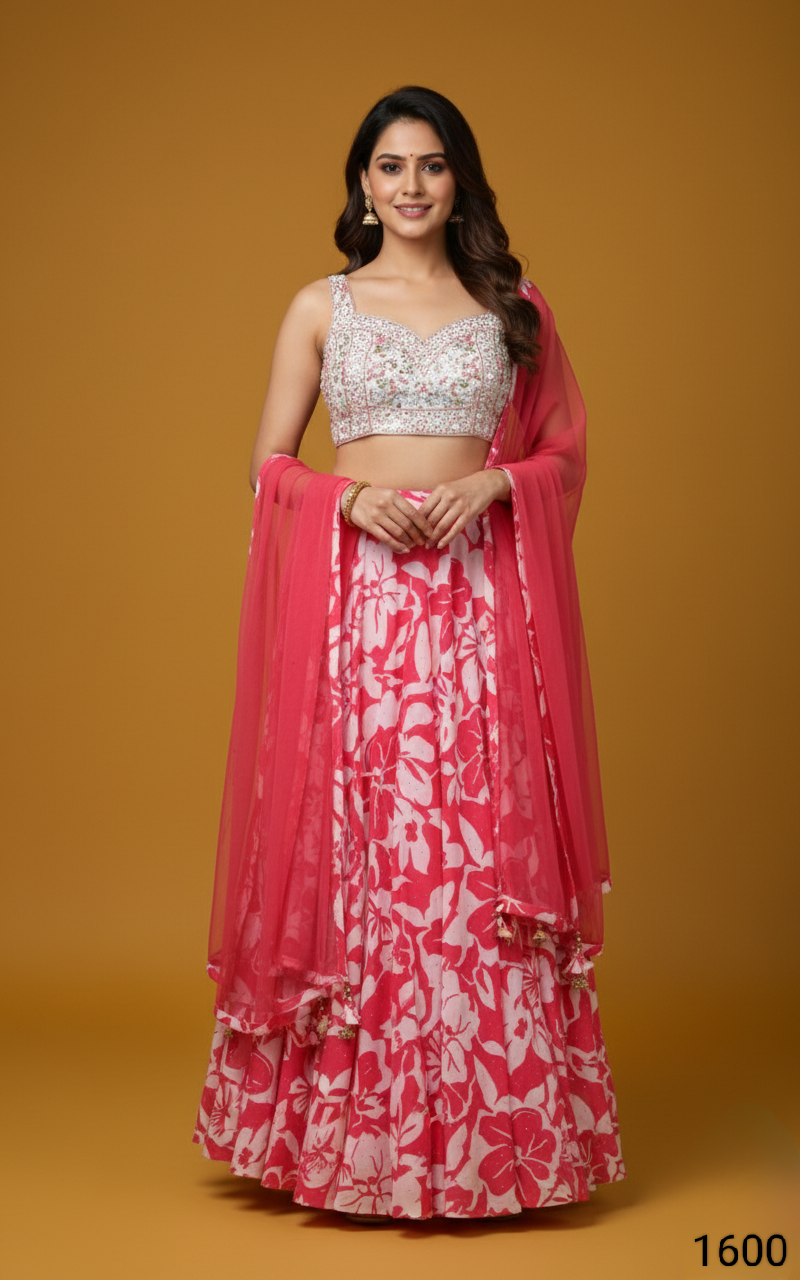 Pink/Off White Colour Ghaghra Choli(LE-WGHC_1600)
