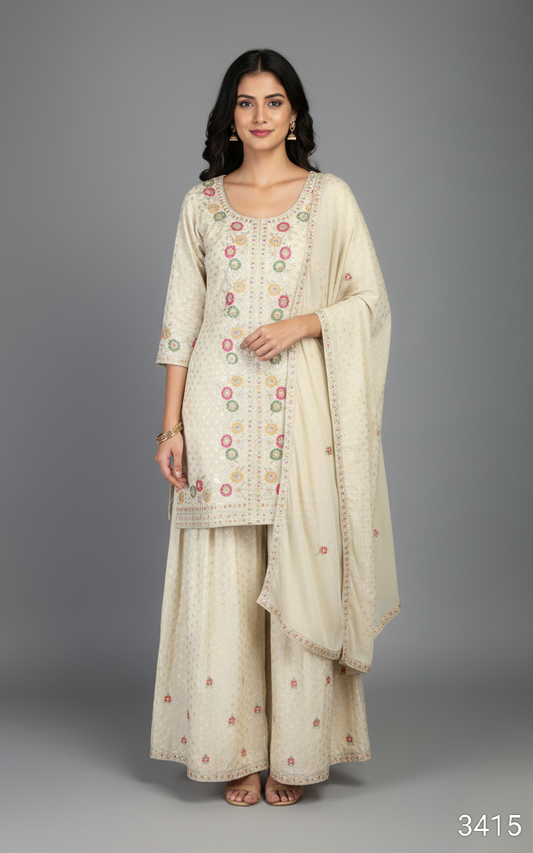 Cream Colour Plazo Set(LE-WPZS_3415)