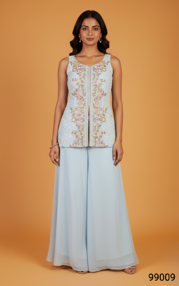 Sky Blue Colour Plazo Set(LE-WPZS_99009)