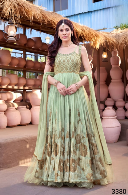 Pista Colour Long Anarkali(LE-WANK_3380)