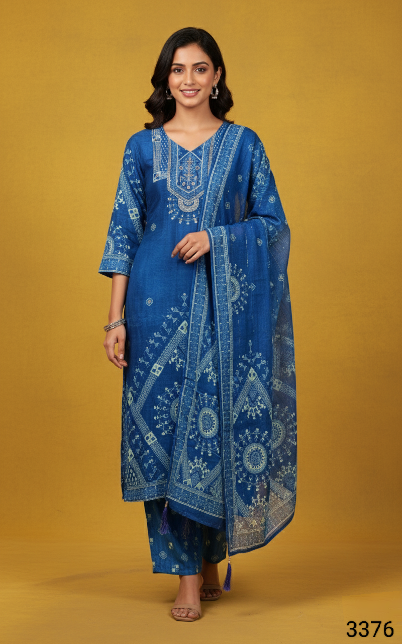 Blue Colour Kurti Set(LC-WKIS_3376)