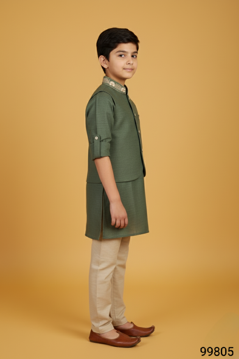 Olive Green Jacket Kurta Set(BE-BBUS_99805)