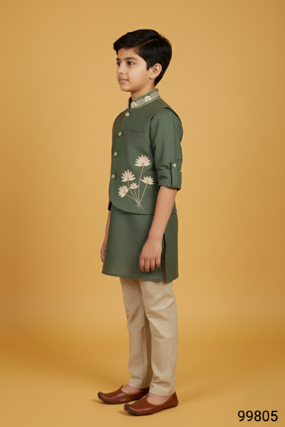 Olive Green Jacket Kurta Set(BE-BBUS_99805)