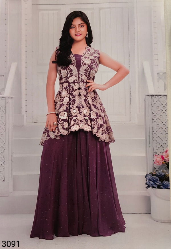 Purple Colour Plazo Set(GE-GPZS_3091)