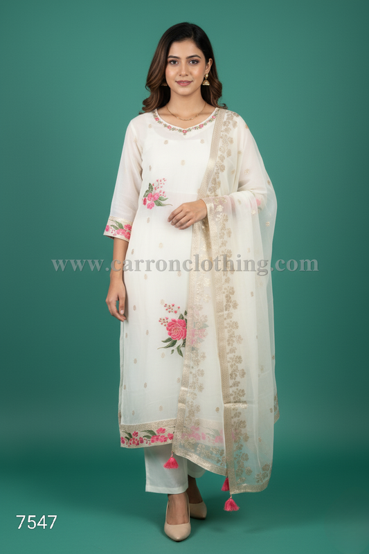 Cream Colour Kurti Set(LC-WKIS_7547)