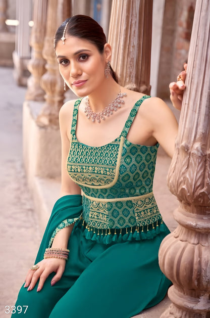 Green Colour Plazo Set(LE-WPZS_3397)