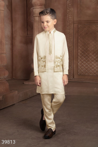 Cream Colour Jacket Kurta Set(BE-BBUS_39813)