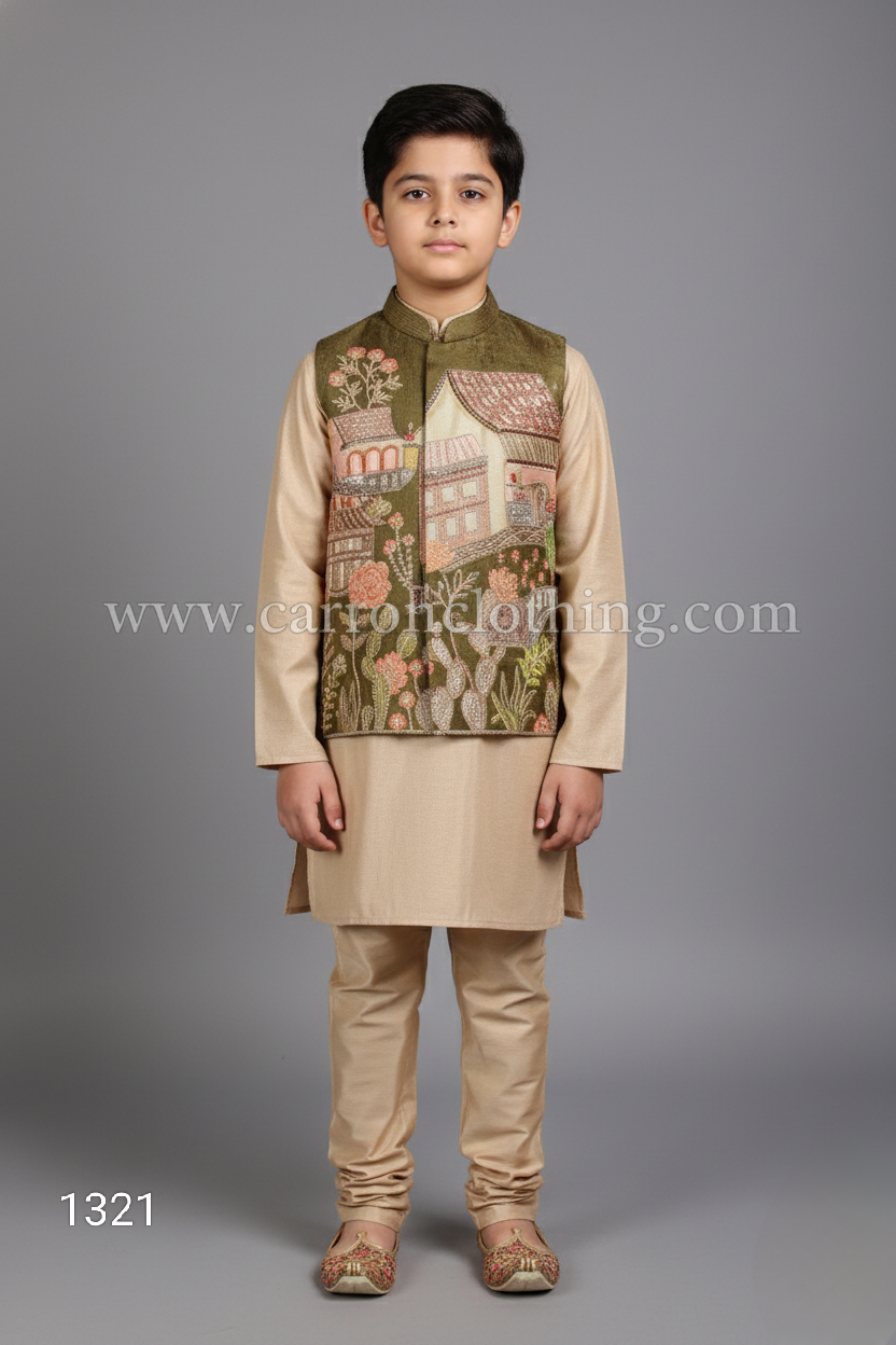 Fawn Colour Jacket Kurta Set(BE-BBUS_1321)