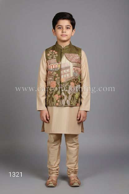 Fawn Colour Jacket Kurta Set(BE-BBUS_1321)