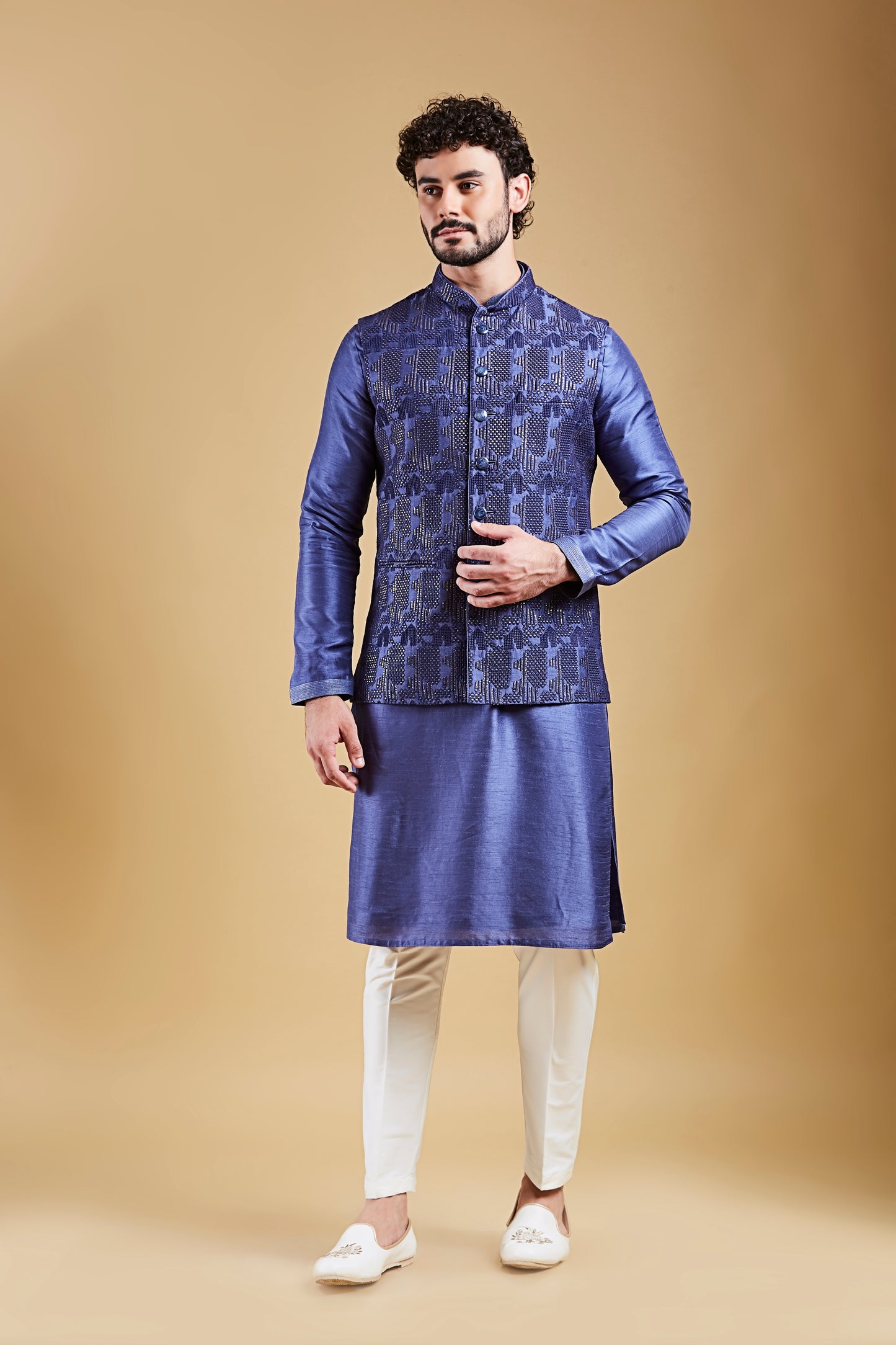 Indigo Blue Colour Bundi Set(ME-MBUS_JS-645)