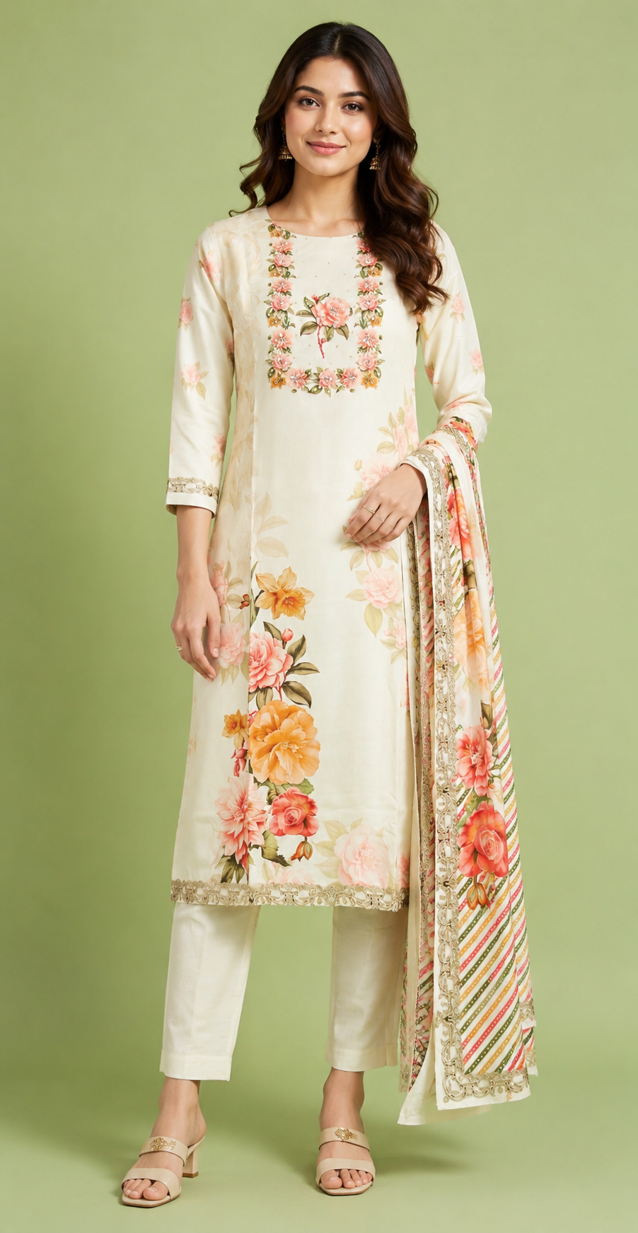 Cream Colour Kurti Set(LC-WKIS_3589.N)