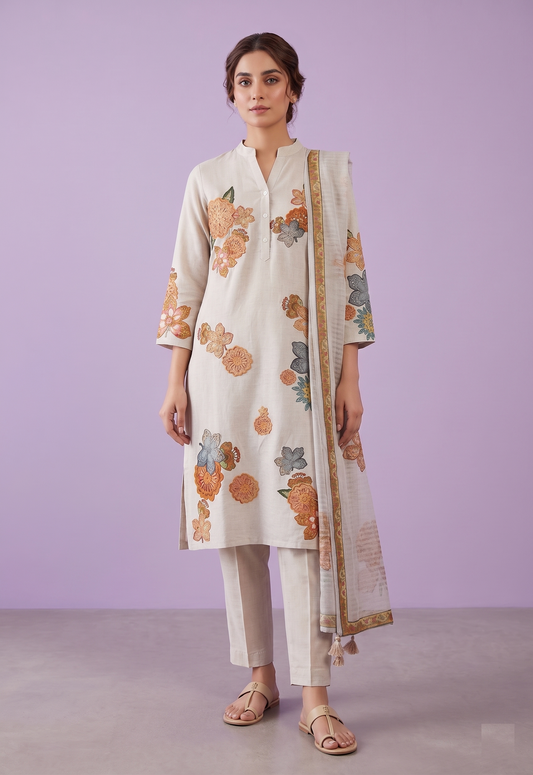 Cream Colour Kurti Set(LC-WKIS_5117)